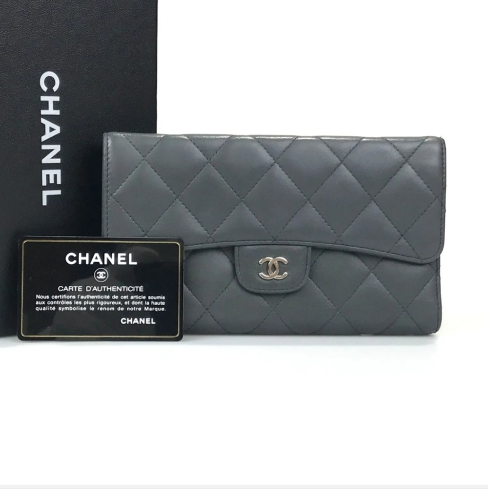 Chanel Gray Quilted Leather Classic CC Trifold Wallet